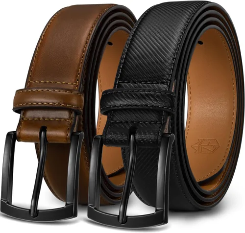 Miniatura 11 de Zitahli Cinturón para hombre, paquete de 2 unidades, diseño de cinturón de cuero para trabajo, negocios y pantalones de golf casuales, accesorios