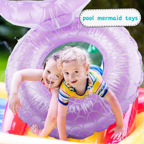 Miniatura 5 de 6 piezas de anillo inflable de natación para niños y niñas, flotador inflable de sirena para niños y niñas, suministros de fiesta de natación, 3