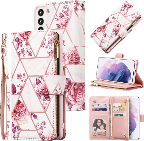 Miniatura 18 de UEEBAI Funda tipo cartera para Samsung Galaxy S22 Ultra 5G, piel sintética con cierre magnético, bolsillo con cremallera, ranuras para tarjetas