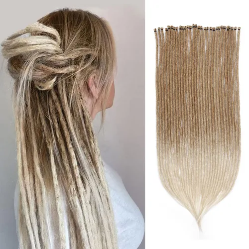 Miniatura 52 de 15 extensiones de rastas de doble extremo, 24 pulgadas, extensiones de rastas falsas de 0.6 pulgadas, color marrón degradado, extensiones de rastas