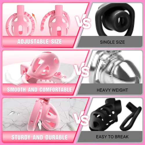Miniatura 6 de Uoffile Dispositivos de jaula de castidad masculina, pequeña jaula de castidad ligera con 8 anillos ajustables para pene y bloqueo invisible,