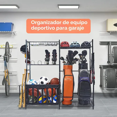 Miniatura 2 de WALMANN Organizador de equipo deportivo de garaje, soporte para bolsa de golf para almacenamiento de pelotas de garaje, estante de almacenamiento