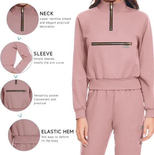 Miniatura 4 de niaahinn Conjunto de ropa quirúrgica con manga larga para mujer, camiseta de uniforme médico y pantalones quirúrgicos, uniformes de trabajo médico