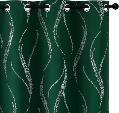 Miniatura 54 de Yakamok Cortinas opacas de 84 pulgadas de largo para sala de estar, con aislamiento térmico, patrón de líneas onduladas doradas, patrón de puntos