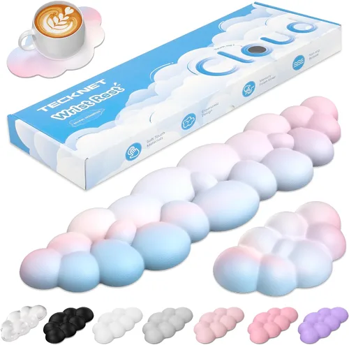 Miniatura 8 de TECKNET Cloud - Juego de reposamuñecas para teclado, reposamuñecas Cloud con base antideslizante, almohadilla de muñeca de cuero PU para teclado