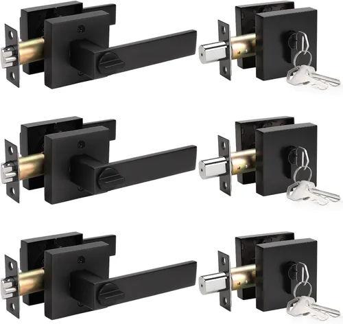 Miniatura 13 de KNOBWELL - Pomo resistente para puertas exteriores con cerradura de seguridad de doble llave y cuadrada; juego de picaportes para puertas