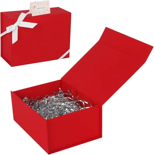 Miniatura 10 de CHARMGIFTBOX Cajas de regalo con tapas, 7.4 x 7.0 x 3.2 pulgadas, pequeña caja de regalo magnética azul Auqa con tarjeta, pequeñas cajas plegables