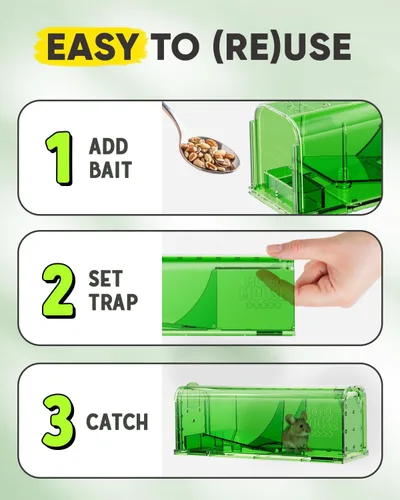 Miniatura 5 de Trampas para ratones Motel Mouse humanas sin matar, captura viva y liberación 4 paquetes - Reutilizable, fácil de usar y limpiar, liberación sin