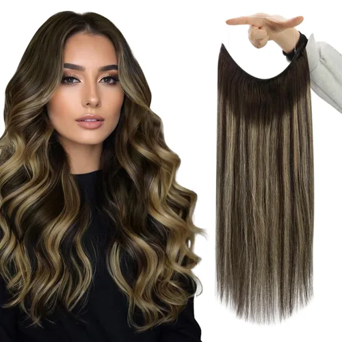 Miniatura 27 de Fshine - Extensiones de cabello con hilo invisible de 12 pulgadas, color rubio ceniza con reflejos de rubio decolorado, pieza de cabello humano real