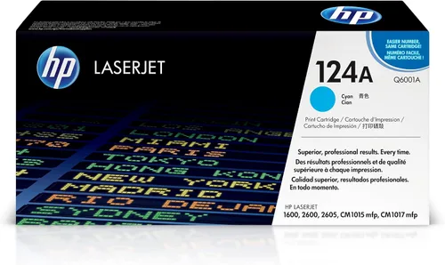 HP Cartucho de tóner cian original 124A funciona Color LaserJet 1600, 2600, 2605 Series, Color LaserJet MFP CM1015, CM1017 Series Q6001A