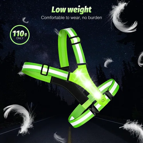 Miniatura 4 de LED Reflective Running Vest - Light Up With 3 Modes, Rechargeable Night Gear for Runners - Safety Belt for Women Men Verde
