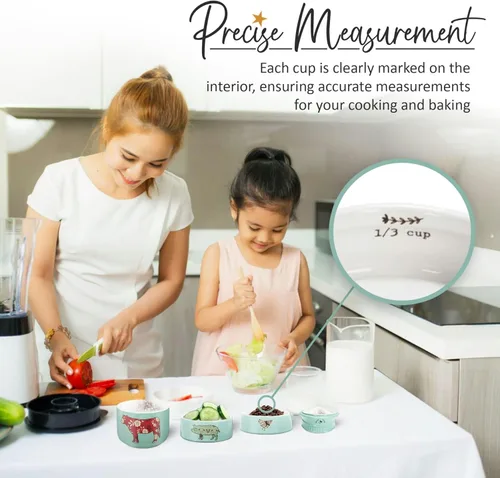 Miniatura 9 de Pavilion Gift Company - 'Live Simply Bee, Chicken, Pig, and Cow' - Juego de tazas medidoras de gres de 4 piezas, utensilios de cocina resistentes