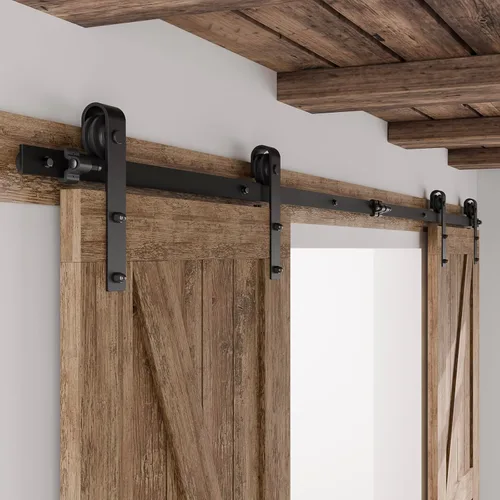 Miniatura 11 de CCJH - Kit de herrajes para puerta corrediza de granero de 10pies, resistente, suave y silencioso, fácil de instalar, p/paneles de puerta indiv.