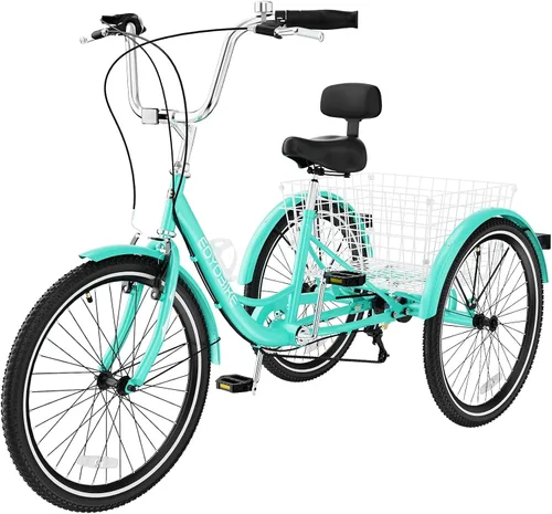 Miniatura 12 de MOPHOTO Triciclo para adultos de 7 velocidades, 20/24/26 pulgadas, triciclo para adultos con canasta trasera grande, 350 libras de capacidad