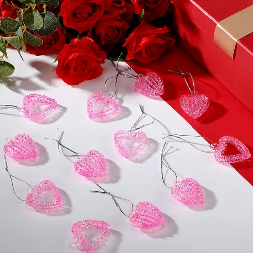 Miniatura 4 de Sieral 24 piezas de decoración de San Valentín, adornos de San Valentín de corazón de cristal para árbol, mini adornos galentinos de vidrio hilado