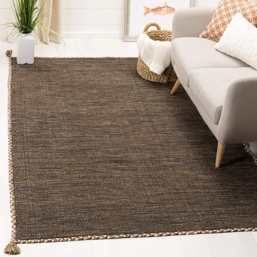 Miniatura 9 de SAFAVIEH - Alfombra decorativa de la colección Montauk, 2 x 3 pies, color beige y negro, tejido plano de algodón hecho a mano con borlas