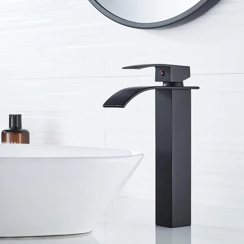 Miniatura 3 de VOTON - Grifo de baño cromado en cascada, de un solo agujero para lavabo, con cubierta Negro (T-Black)