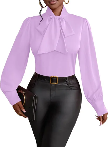 Miniatura 9 de Vrtige Camisa de mujer elegante con cuello de lazo, manga larga, blusa para la oficina