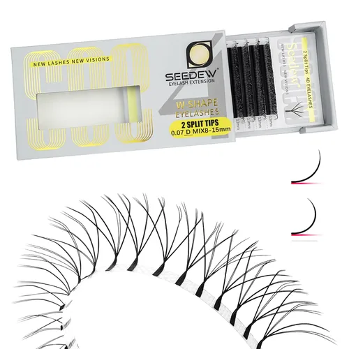 Miniatura 44 de Extensiones de pestañas con doble punta 3D, rizo D de 0.003 in, mezcla de 0.315-0.591 in, 12 filas por bandeja, tallo plano 3DD en forma de W