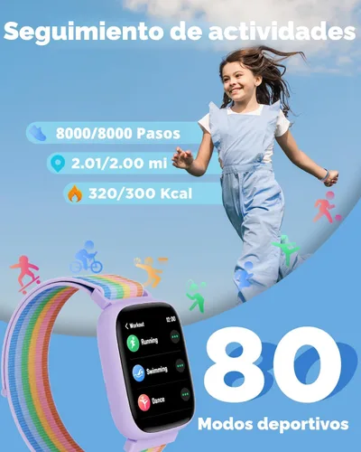 Miniatura 3 de BIGGERFIVE Reloj inteligente para niños, reloj de seguimiento de actividad física de 1.8 pulgadas, podómetro, frecuencia cardíaca, monitor de sueño