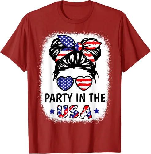 Party In USA - Camiseta patriótica para niña del 4 de julio con la bandera estadounidense, Azul