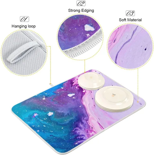 Miniatura 4 de Tapete de secado de platos súper absorbente, tapete de microfibra de secado rápido, 16 x 18 pulgadas, almohadilla de secado de platos de cocina