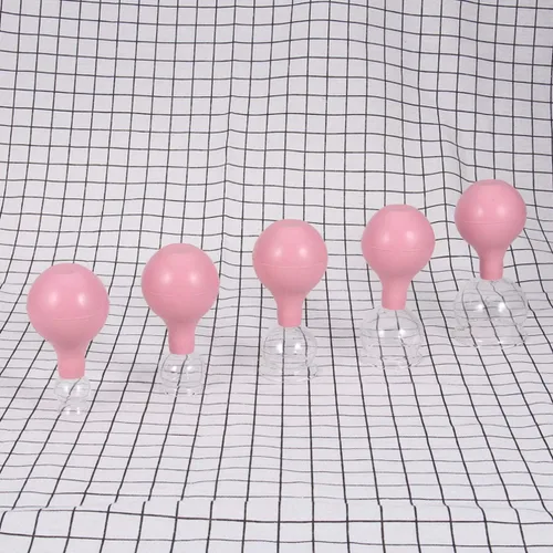 Miniatura 8 de Masaje corporal de goma y vidrio de ventosas al vacío tazas de ahuecamiento corporal chino 5pcs (rosa)