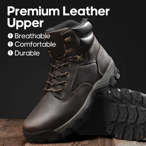 Miniatura 2 de NORTIV 8 Botas de senderismo para hombre, impermeables, con puntera suave, botas de trabajo de cuero