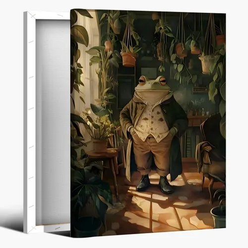 Miniatura 18 de Póster vintage de rana botánica retro, arte de pared de animales para amantes de las plantas, impresión humorística victoriana de rana caballero