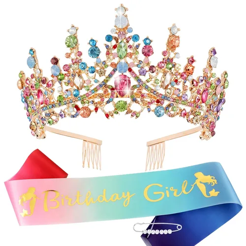 Miniatura 10 de TOBATOBA Banda de Cumpleaños Coronas de Cumpleaños para Mujeres Niñas, Decoraciones de Cumpleaños para Mujeres, Metal Diamante falso Cristal