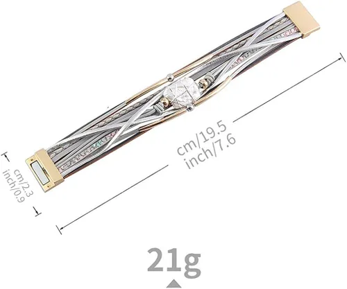 Miniatura 6 de Fesciory - Pulsera de piel de leopardo para mujer, pulsera de cuero multicapa, brazalete con cierre magnético, joyería