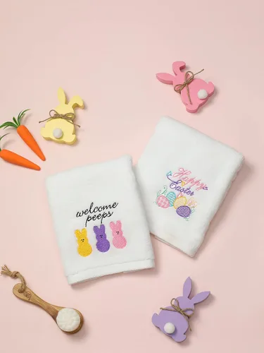 Miniatura 2 de Juego de 2 toallas de mano de Pascua 100 % algodón bordadas con diseño de conejo de Pascua decorativo para baño, cocina, juego de 2 toallas de 14 x