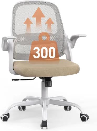 Silla de oficina ergonómica de malla con brazos abatibles, altura ajustable, respaldo de malla transpirable y asiento de cojín grueso, silla de