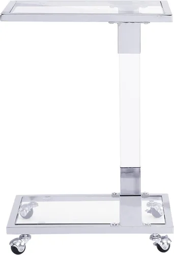 Miniatura 7 de Mesa auxiliar de cristal plateado, mesas auxiliares cromadas en forma de C con ruedas móviles, mesa acrílica, mesa C deslizante, debajo del sofá