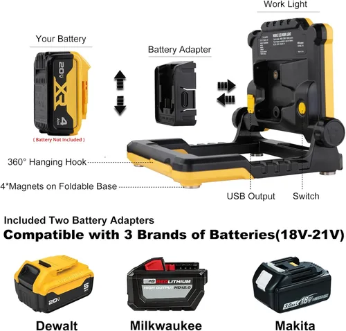 Miniatura 5 de 4000 lúmenes Luz de trabajo LED magnética inalámbrica, compatible con Dewalt Makita 20V Milwaukee 18V m18 Batería de litio recargable