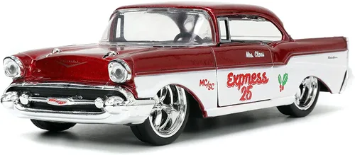 Miniatura 7 de Jada Toys Holiday Rides 1:32 1941 Ford Pickup y 1957 Chevy Bel-Air - Coche fundido a presión con figura de Papá Noel y Sra. Santa Claus de 1.65
