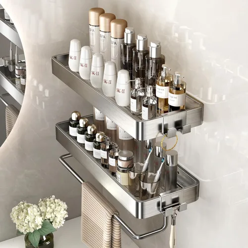 Miniatura 10 de VOLPONE Estantes de baño Estante de esquina de vidrio montado en la pared para baño Estante flotante Organizador de pared de vidrio templado 2