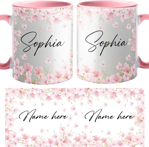 Taza de café personalizada con nombre de flor de cerezo, taza de café blanca de flor de cerezo, taza de viaje de flor de cerezo, regalo para