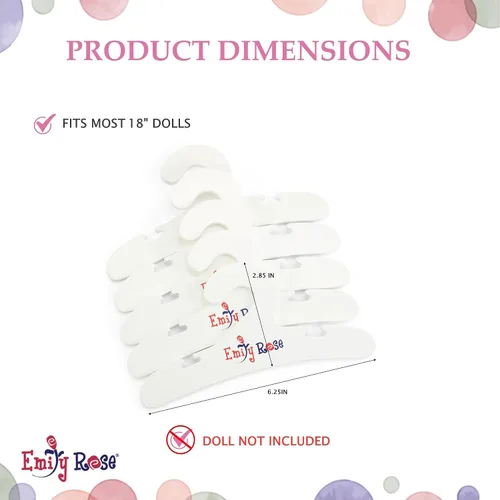 Miniatura 4 de Emily Rose Perchas de ropa para muñecas de 18 pulgadas, paquete de 5 unidades, color blanco, organizador de almacenamiento de armario compatible