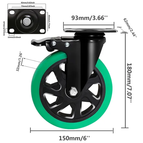 Miniatura 2 de Ruedas giratorias de 6 pulgadas, juego de 4 ruedas giratorias de servicio pesado con bloqueo, ruedas giratorias silenciosas de placa superior