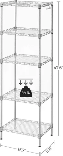 Miniatura 3 de SONGMICS Estantes de almacenamiento de 5 niveles, estantería de alambre, estantes de metal de cocina, estante de almacenamiento con estantes
