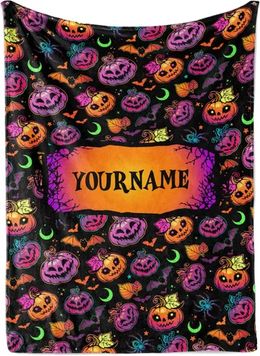 Miniatura 10 de Manta personalizada de murciélagos de Halloween, se envía al día siguiente, fabricada en Estados Unidos, suave, ligera, manta de vellón o sherpa