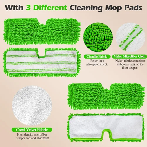 Miniatura 6 de MASTERTOP Trapeadores de microfibra para limpieza de suelos, trapeador de polvo de doble cara con 4 almohadillas de trapeador reutilizables y Verde