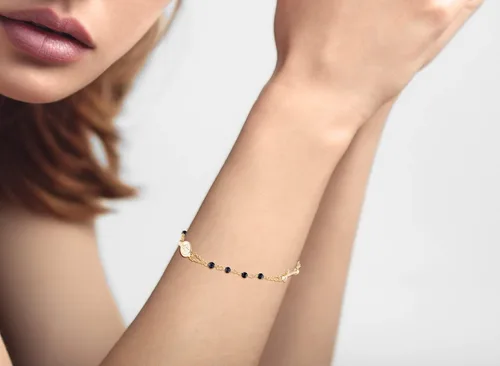 Miniatura 2 de MiaBella Pulsera de cuentas de plata de ley 925 italiana de oro de 18 quilates con rosario de espinela negra natural para mujeres y adolescentes