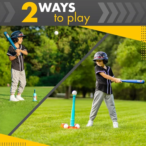 Miniatura 3 de TOMLEON Soporte de T-Ball para niños y niñas de 1-3, 3-5, 5-8 años. Set de béisbol con 6 pelotas grandes, camiseta de bateo T-ball ajustable