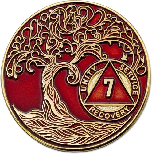 Miniatura 193 de 20 Year Sobriety Mint Twisted Tree of Life - Medallón de recuperación AA chapado en oro, fichas y fichas, color negro