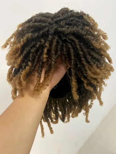 Miniatura 4 de GNIMEGIL Peluca de rastas cortas de 14 pulgadas para hombre, estilo afro bob, ombré, color marrón claro, cabello trenzado de ganchillo, pelucas