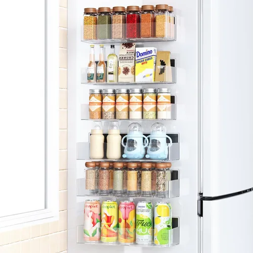 Miniatura 17 de Mystozer Estante Magnético para Especias para Refrigerador, Organizador de Cocina y Estante de Almacenamiento, Negro (Paquete de 6)..