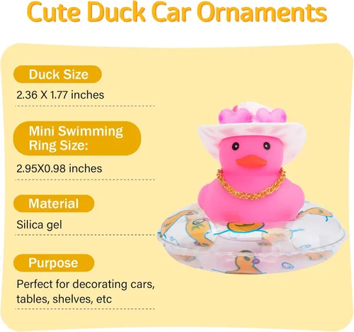 Miniatura 2 de wonuu Accesorios rosas para automóvil, sombrero de vaquero, patos de goma, decoración de tablero de automóvil, patos de goma, accesorios rosados