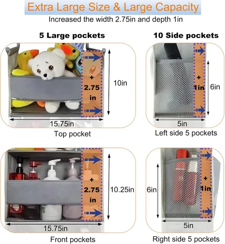 Miniatura 2 de Organizador extra grande de almacenamiento para colocar sobre la puerta, 6 estantes y 12 bolsillos laterales, organizador de puerta colgante Gris